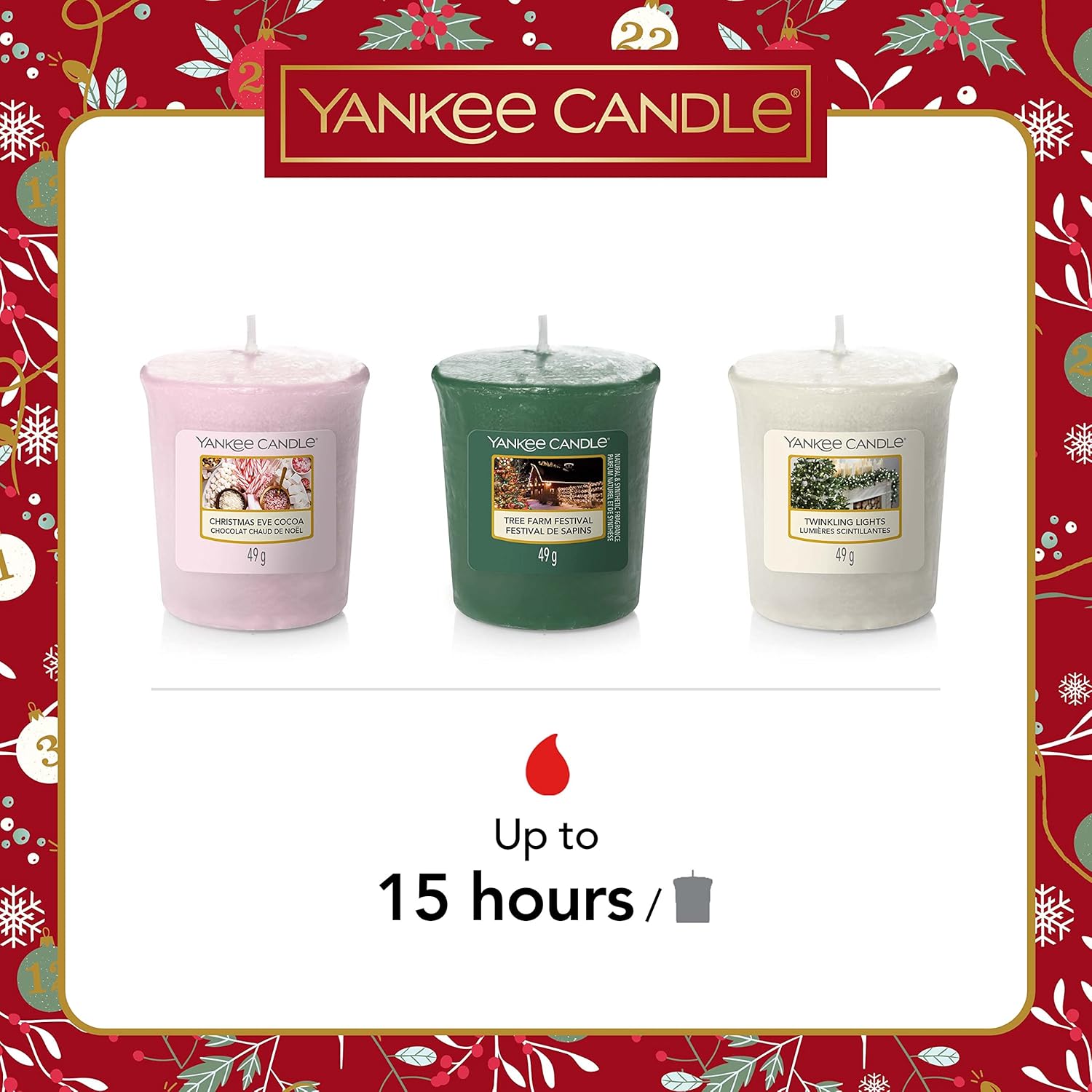 Yankee Candle Gift Set 3 Votive Scented Candles & 1 Candle Holder Countdown to Christmas