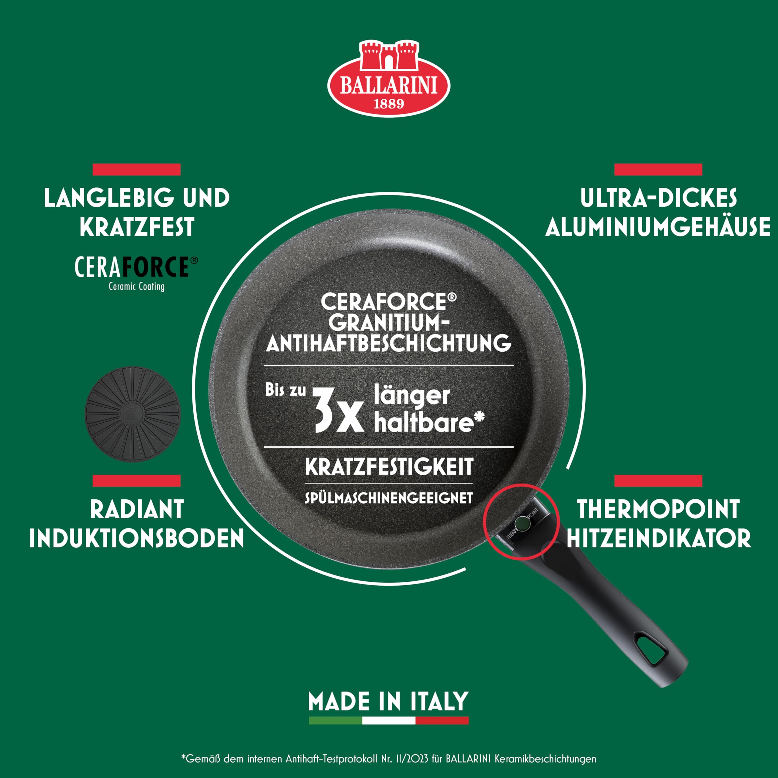 BALLARINI Bari Bratpfanne, 28 cm, Aluminium, Keramikbeschichtung, Kratzfeste Beschichtung, Keramikpfanne für alle Herdarten, Induktionsgeeignet [Made in Italy], Schwarz / Grau