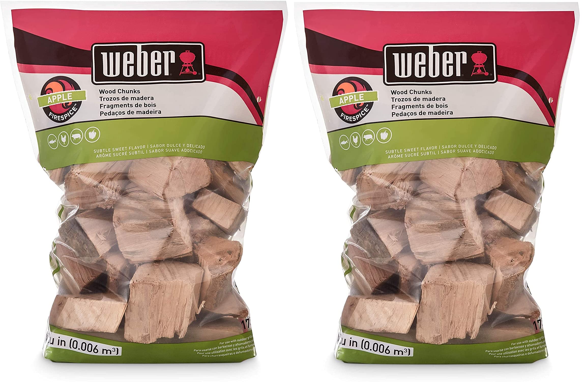 Weber 17139 Apple Wood Chunks, 350 cu. in. (0.006 Cubic Meter), m³, 2 Pack, Limited Edition