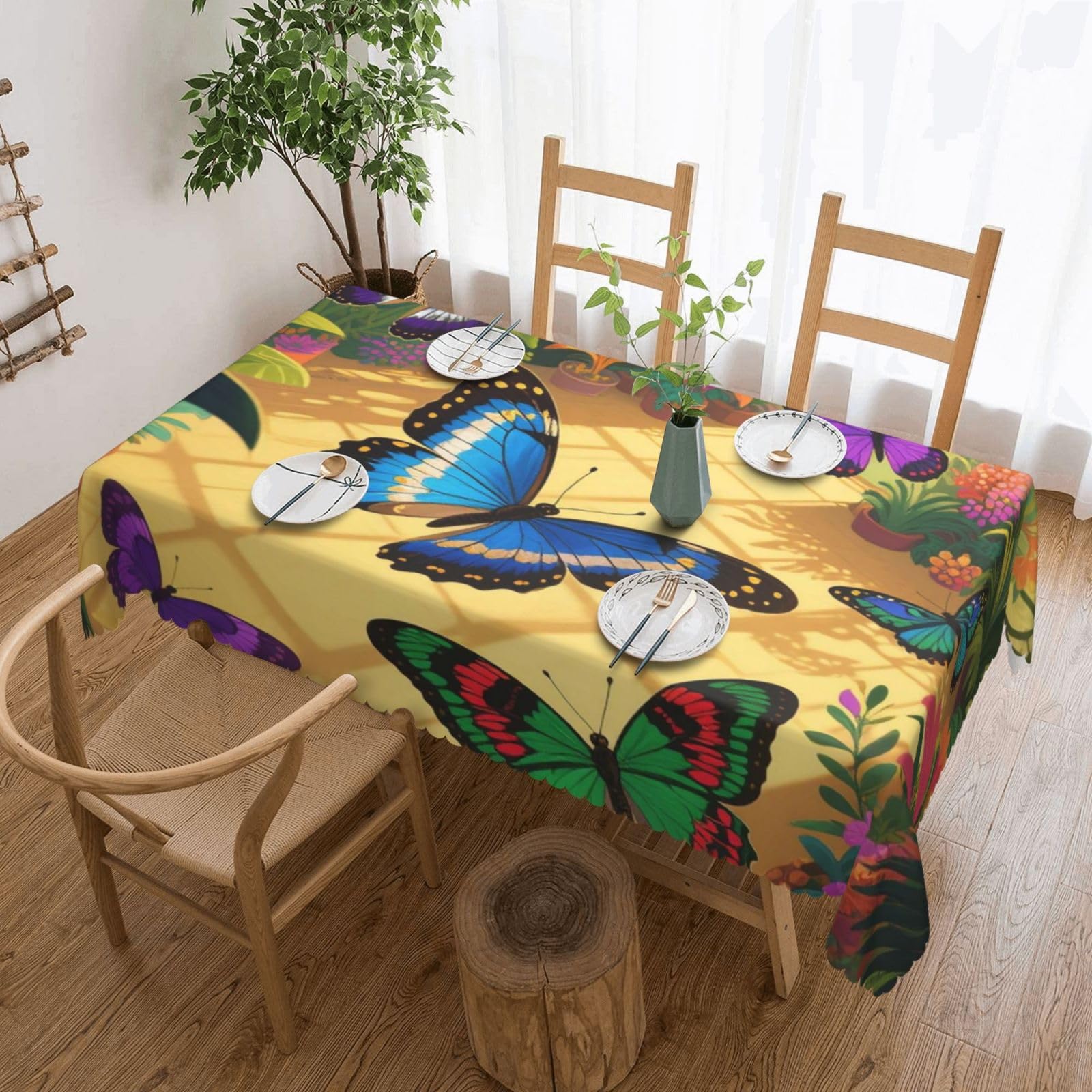 Nappe de table pour fête et dîners conviviaux motif papillon 137x183cm