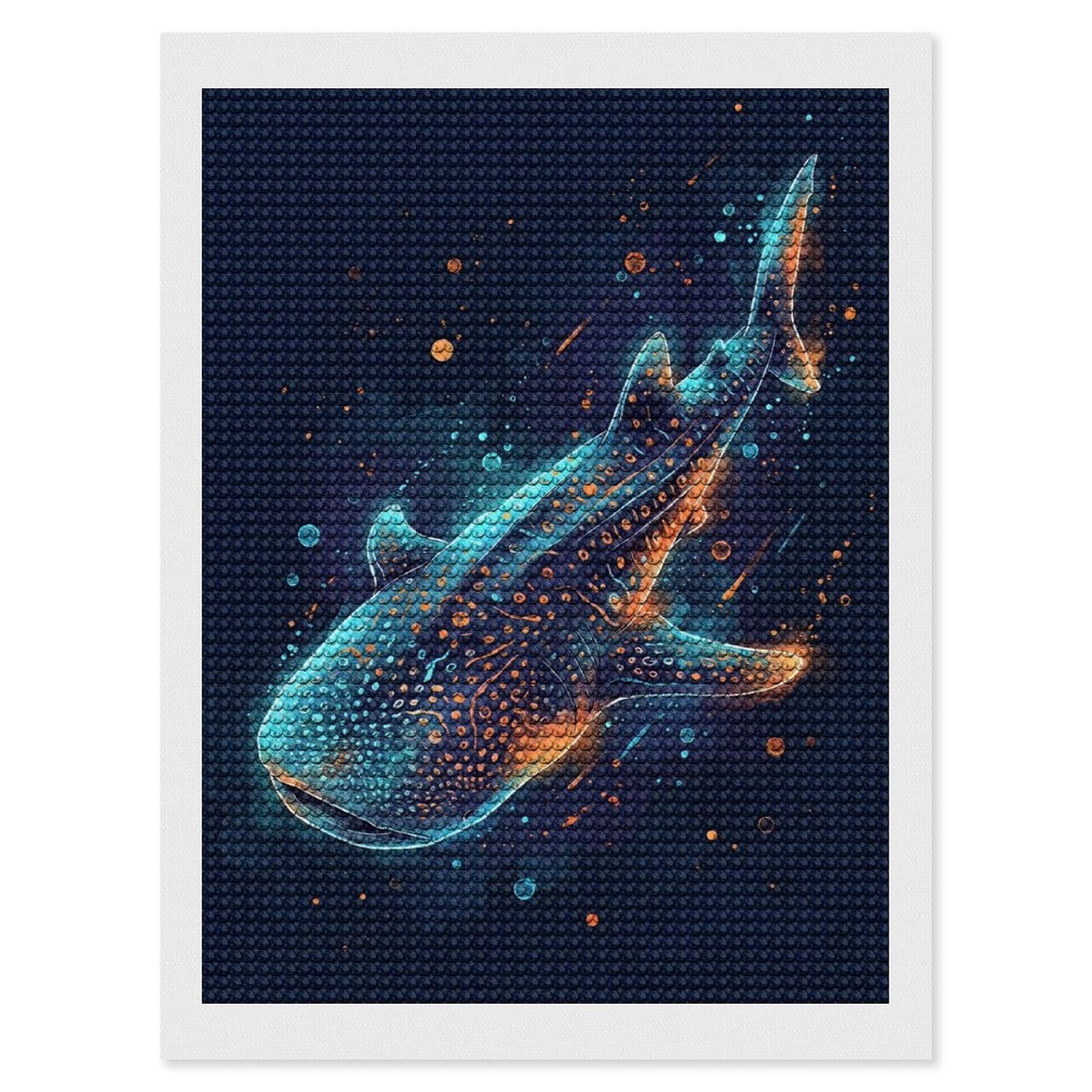 Junmoney Whale Shark in Cosmic Ocean Diamond Art Canvas 12"x16", for Adults, Printed Canvas, Home Wall Decor, Gift Idea, Mindful Craft Activity