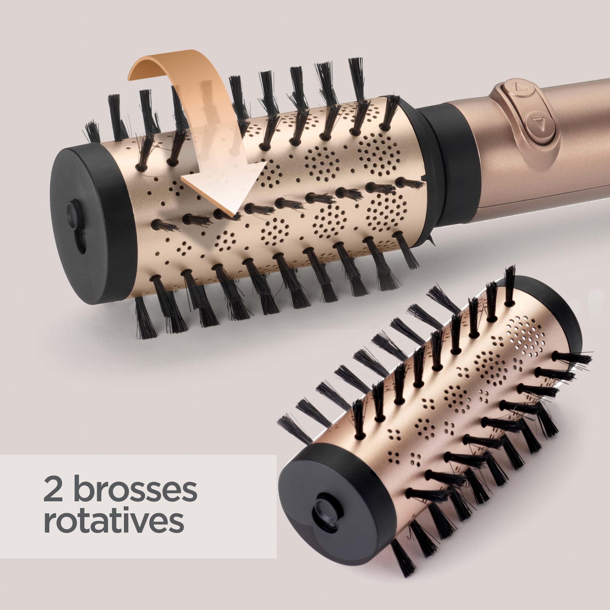 BaByliss Brosse soufflante rotative Big Hair Dual - Technologie ionique anti-frisottis, Brosse de 50 mm et 40 mm, 2 sens de rotation, 2 réglages de température + Bouton air froid, Noir, AS952E