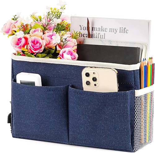 Miniatura 1 de Retyion Organizador de almacenamiento de mesita de noche, litera colgante con bolsillos laterales para botellas de agua, libros, teléfonos