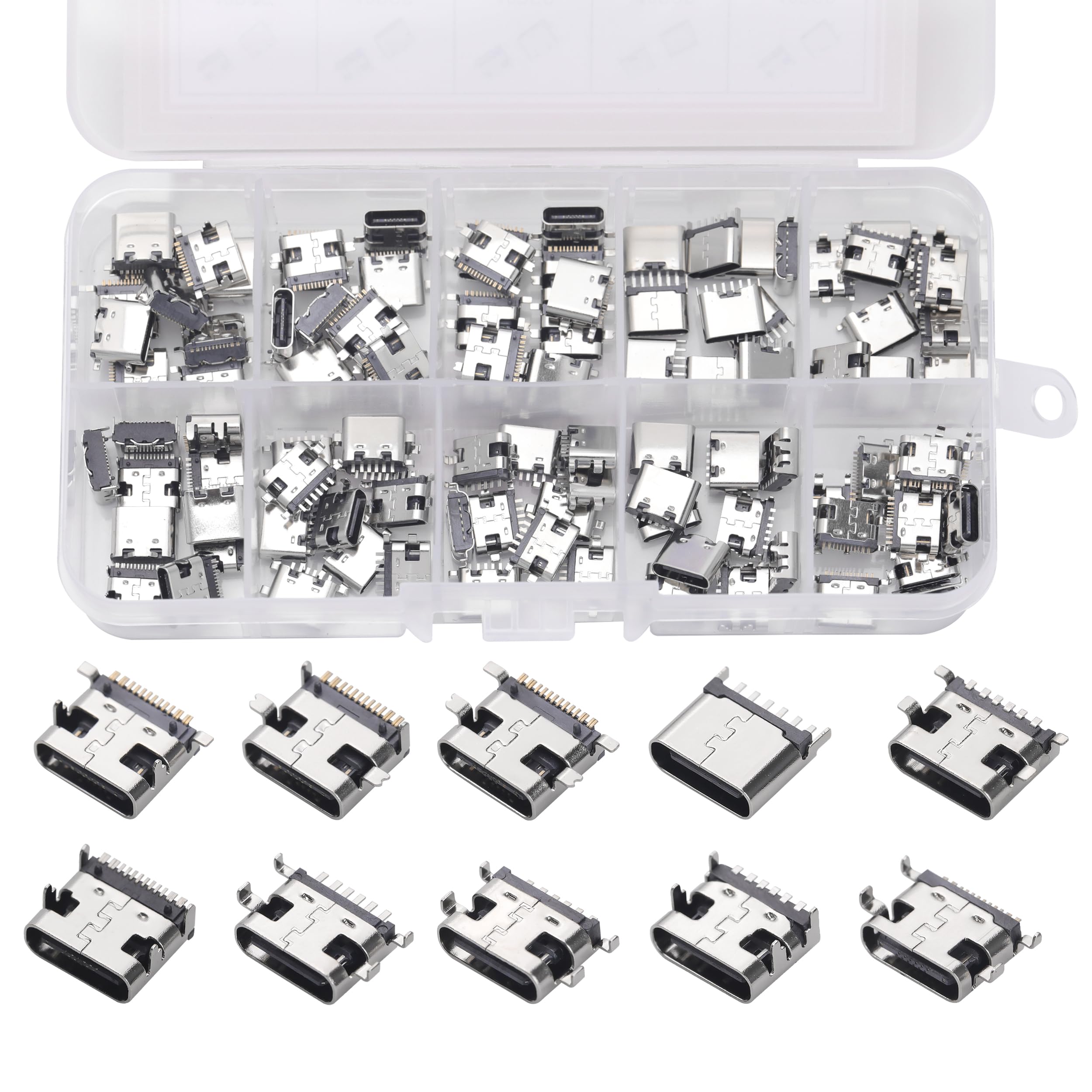 100Pcs 10Models Type-C USB 3.1 Connettori Dock di Ricarica Mix 6Pin e 16Pin Uso per Telefono, Giocattolo, Circuito Dip Dip SMD SMT, Riparazione Saldatura Adattatore USB di Ricambio