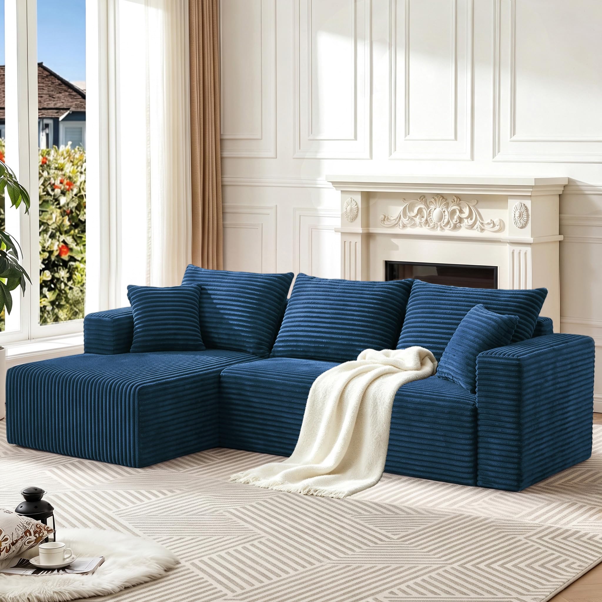 93" Boneless Couch, Modular Sectional Sofa for Living Room, Navy Blue