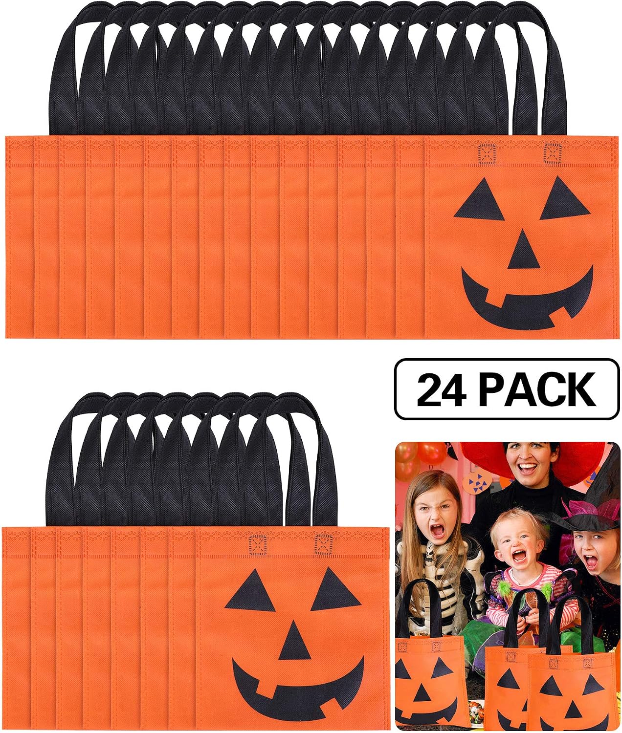 Boao 24 Pcs Halloween Pumpkin Tote Bags Gift Bags for Party, 12"