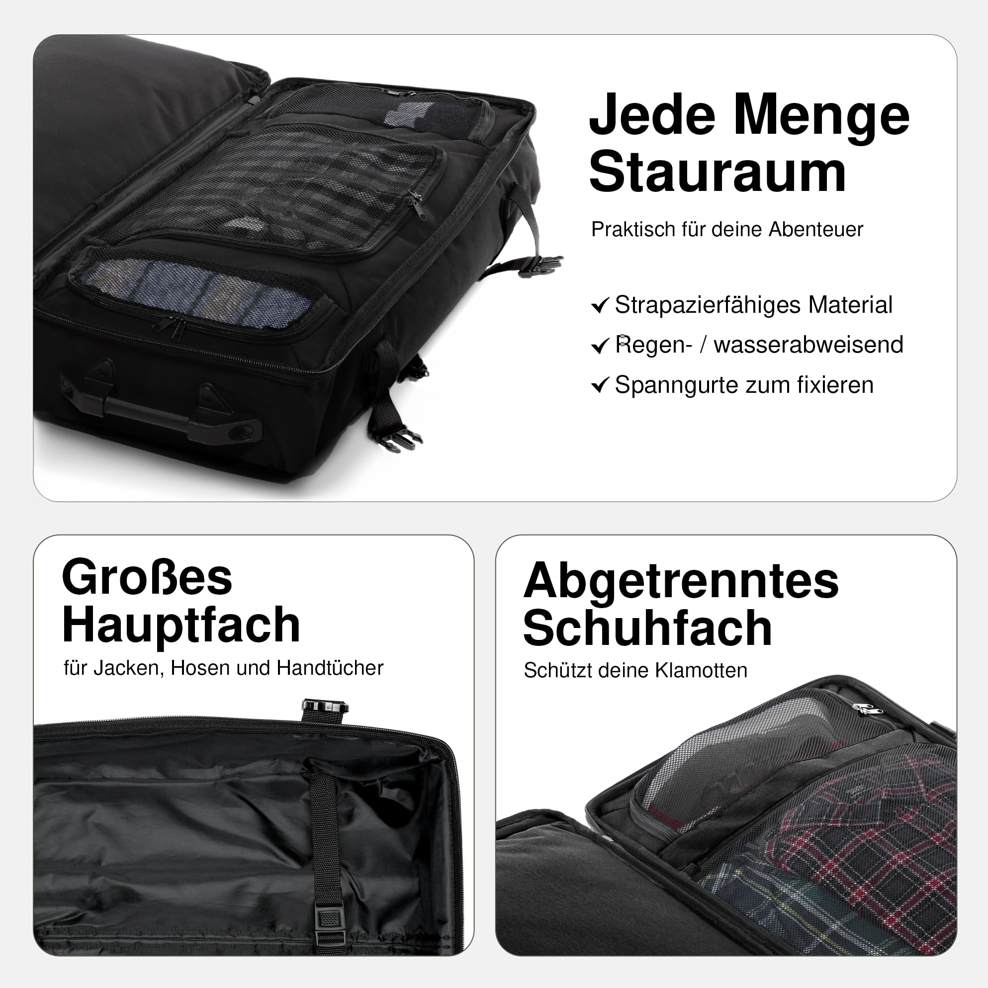 SONS OF ALOHA XXL Reisetasche mit 2 Rollen Kane Rollkoffer 80 cm Koffer Sporttasche Reise-Trolley recyceltes Meeresplastik 140L, schwarz