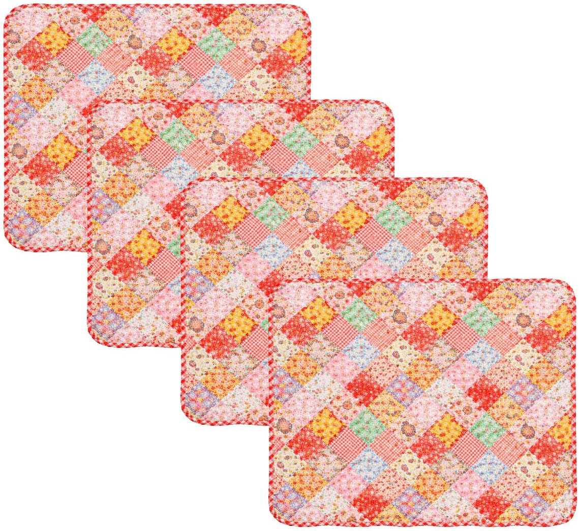 Patchwork Quilted Placemats Set of 4, 12X18Inches Reversible Washable Placemats for Kitchen Table, Rectangular Placemat (4, Patchwork Quilted Placemats)