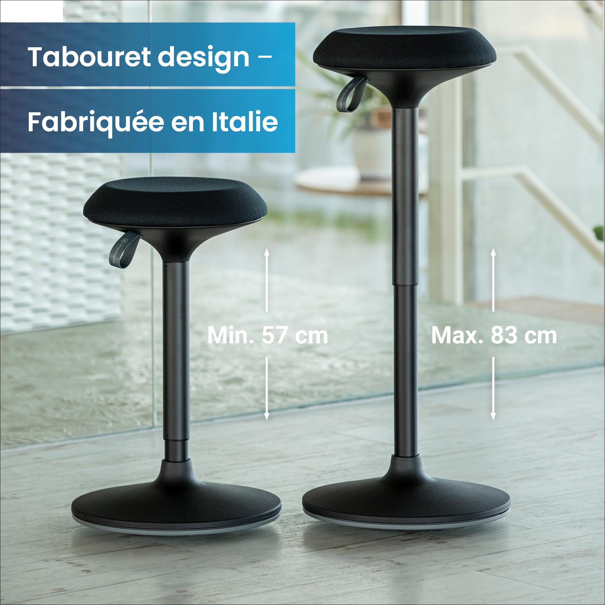 Ergotopia Tabouret Ergonomique Dyko - Tabouret de Bureau avec Effet Oscillant - Assise Réglable de 56 à 83 cm - Siège Rotatif à 360° avec Pied Dynamique - Chaise Haute Assis Debout