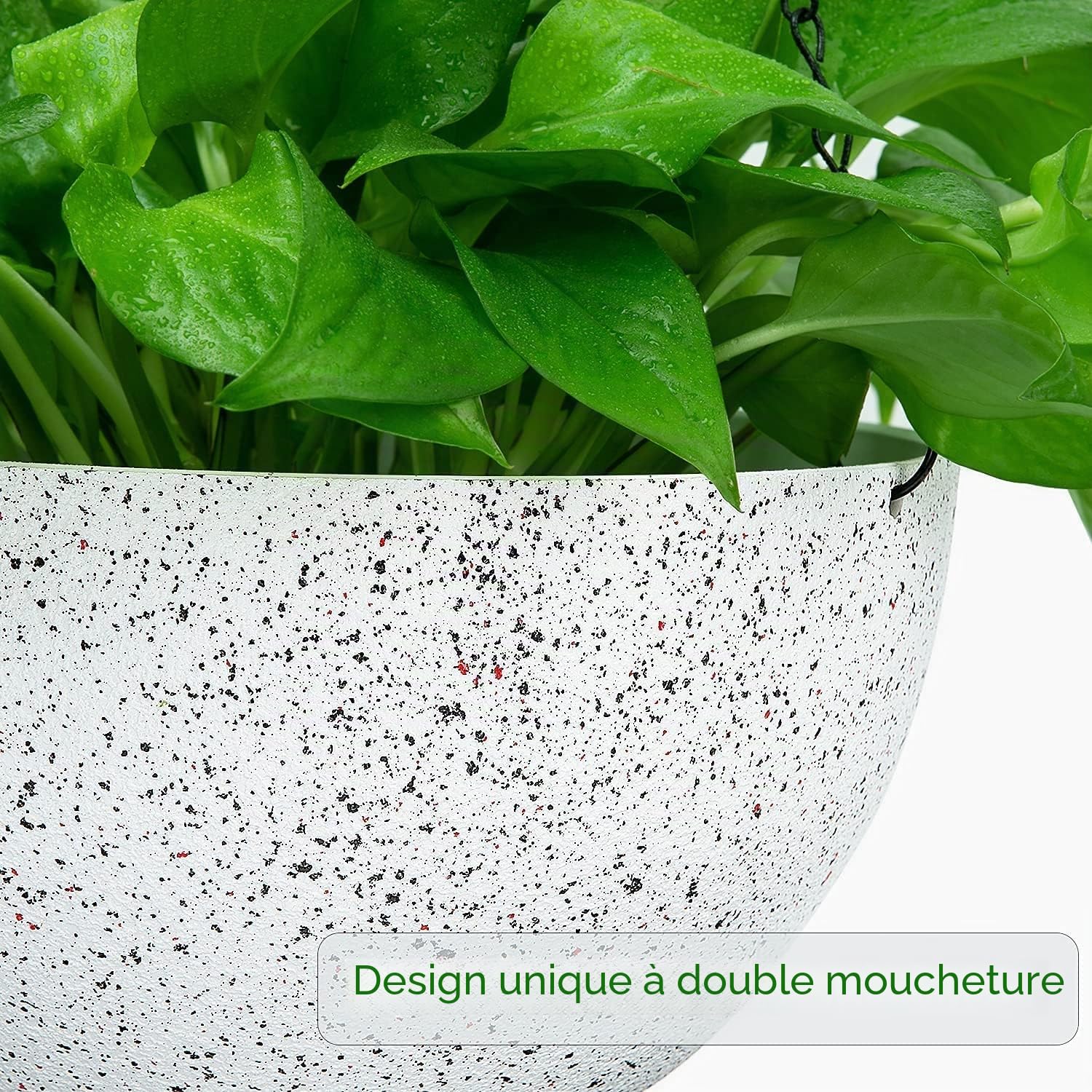 LATERN 2 Pièces Pots De Fleurs Suspendus, 25cm Blanc Moucheté Pots De Fleurs Suspendus Avec Trous De Drainage Et Bouchons, Jardinières Suspendues pour Boho Home Garden Decor