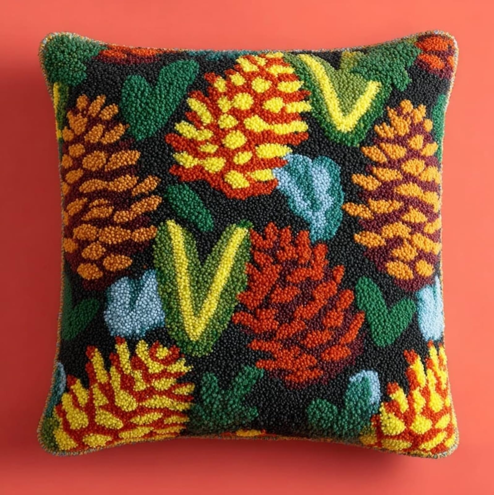 Wallustrioaw Pine Cones Latch Hook Pillow Kit 43X43cm,