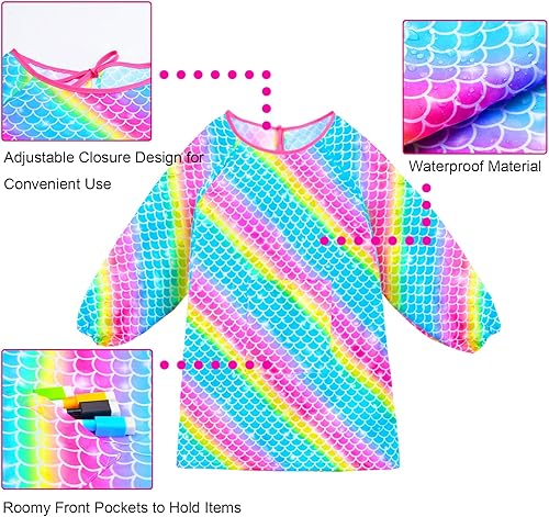 Miniatura 5 de Sylfairy Batas de arte para niños para pintar, delantales impermeables para artistas, arcoíris, unicornio, delantal para niños