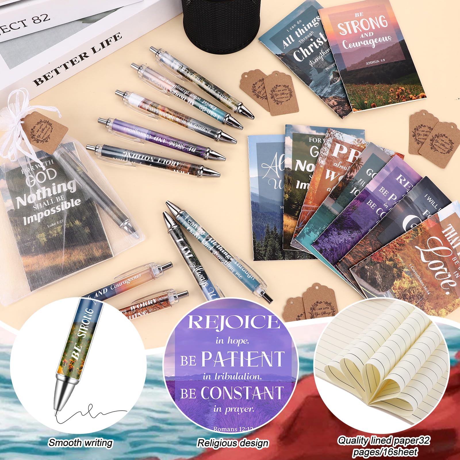 20 Set/80Pcs Christian Gift Including Bible Verse Notebooks Scripture Pens Prayer Tags, Church Journals Notepads Bible Verse Gifts for Women Men Christian Christmas Inspirational Religious Party Gifts - Image 3