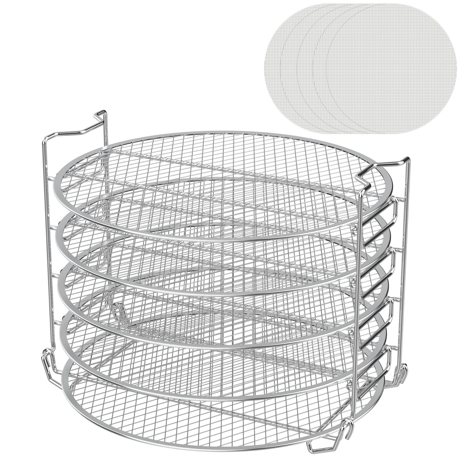 Dehydrator Rack for Ninja Foodi Instant Pot 8 Quart Pressure Cooker & Air Fryer Grill Accessories Stainless Steel 5-Stackable Layers w/5-Pack Silicone Non-stick Dehydrating Mats, for Beef Jerky Fruits