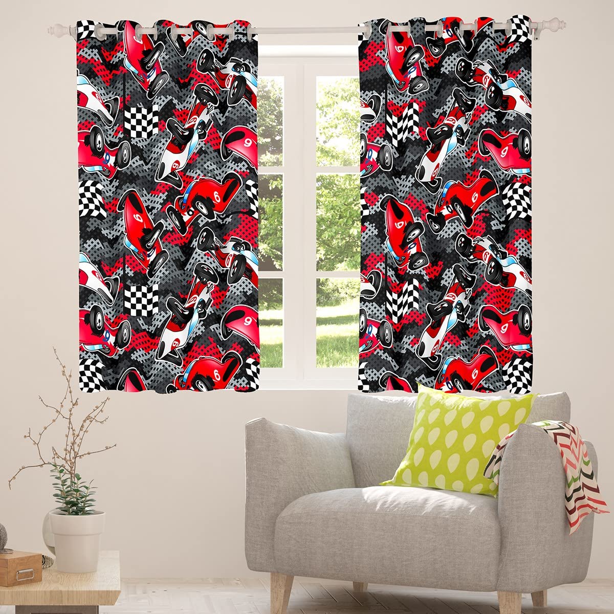 Homemissing Speed Sports Car Curtains Red Race Car Window Curtains for Bedroom Living Room for Kids Boys Girls Automobile Extreme Sport Window Drapes Camouflage Window Curtains W52*L63 - Image 4