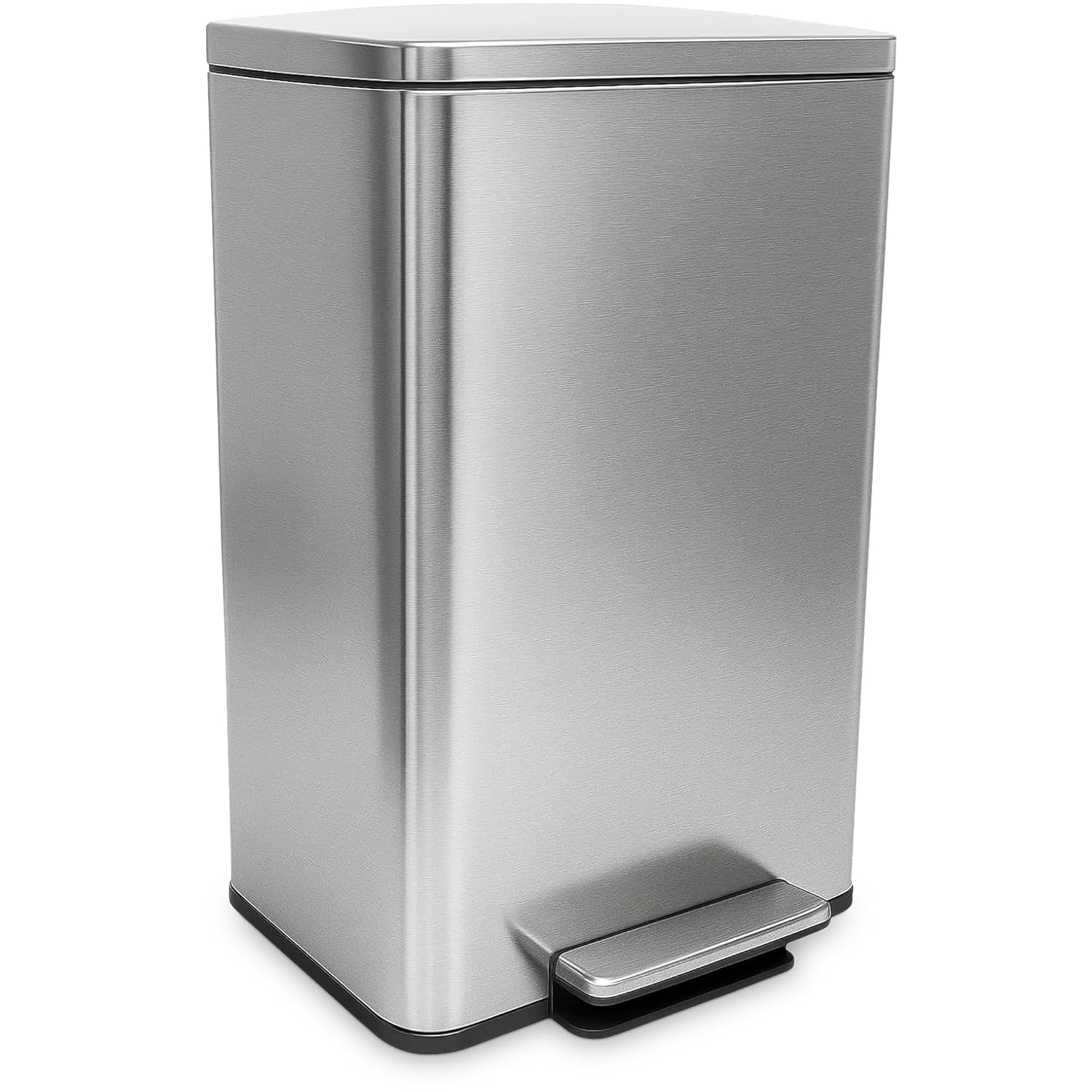 SIMPLI-MAGIC 50 Liter / 13.2 Gallon Soft-Close, Smudge Resistant Trash Can with Foot Pedal and Built in Filter- Stainless Steel, Sleek Finish Silver 50L/13.2 Gallon
