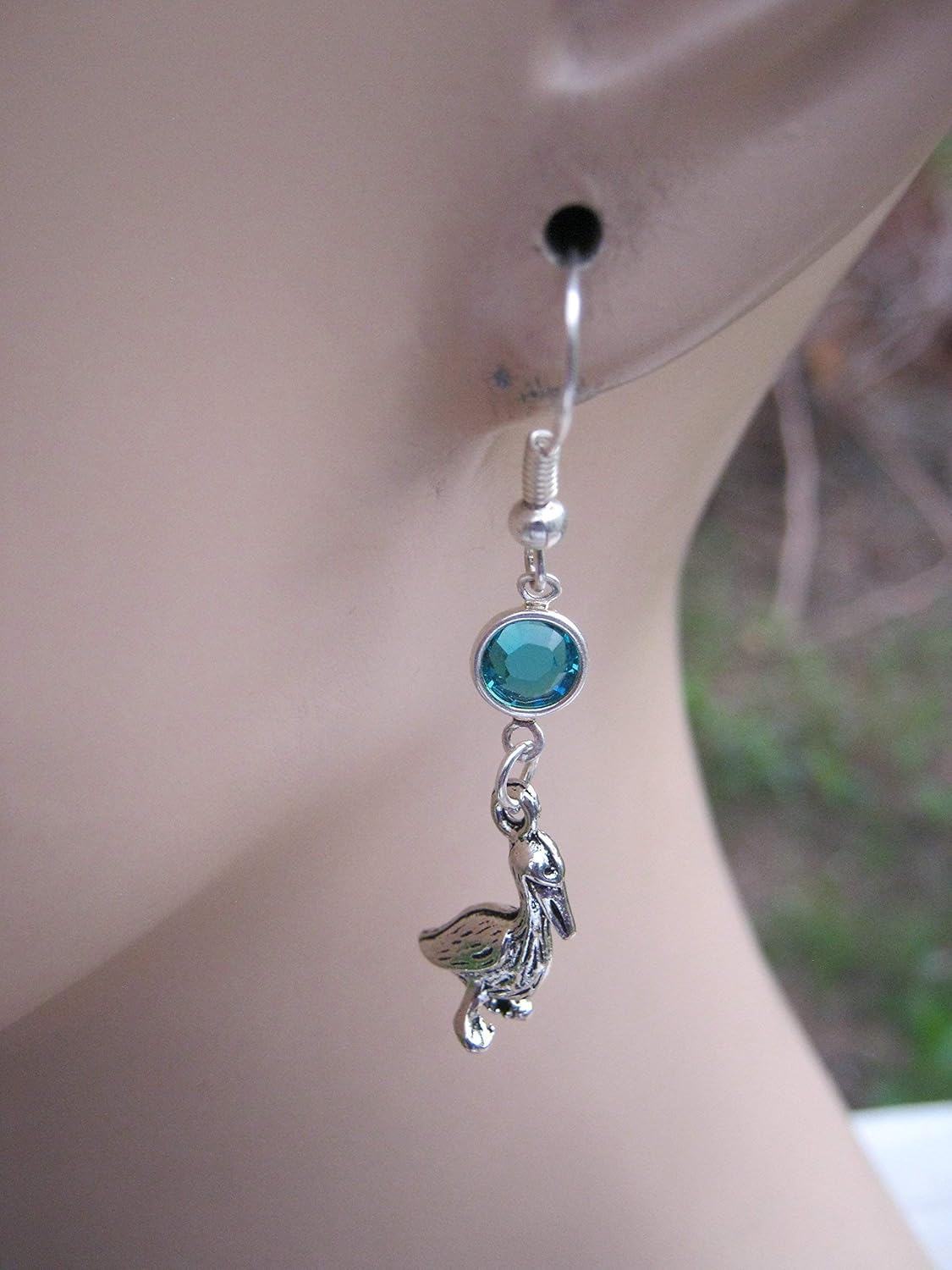 Pelican Birthstone Earrings, Personalized Bird Earrings, Animal Avian Earrings, Coastal Beach Earrings