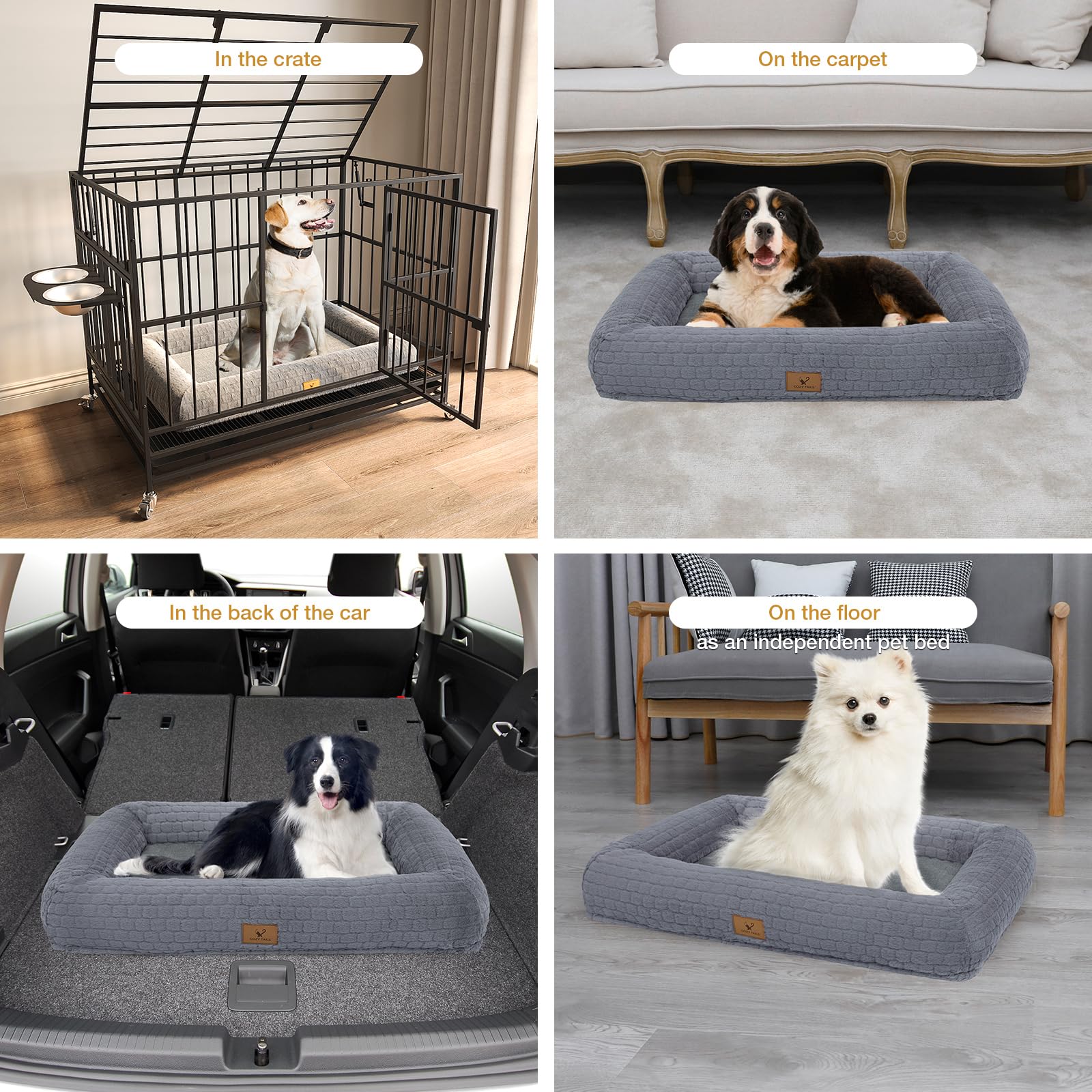 Plush Orthopedic Dog Bed for Medium Large Dogs, Memory Foam Bolster Sofa Bed with Removable Washable Cover, Waterproof Lining & Non-Slip Bottom (Grey-S) - image 6