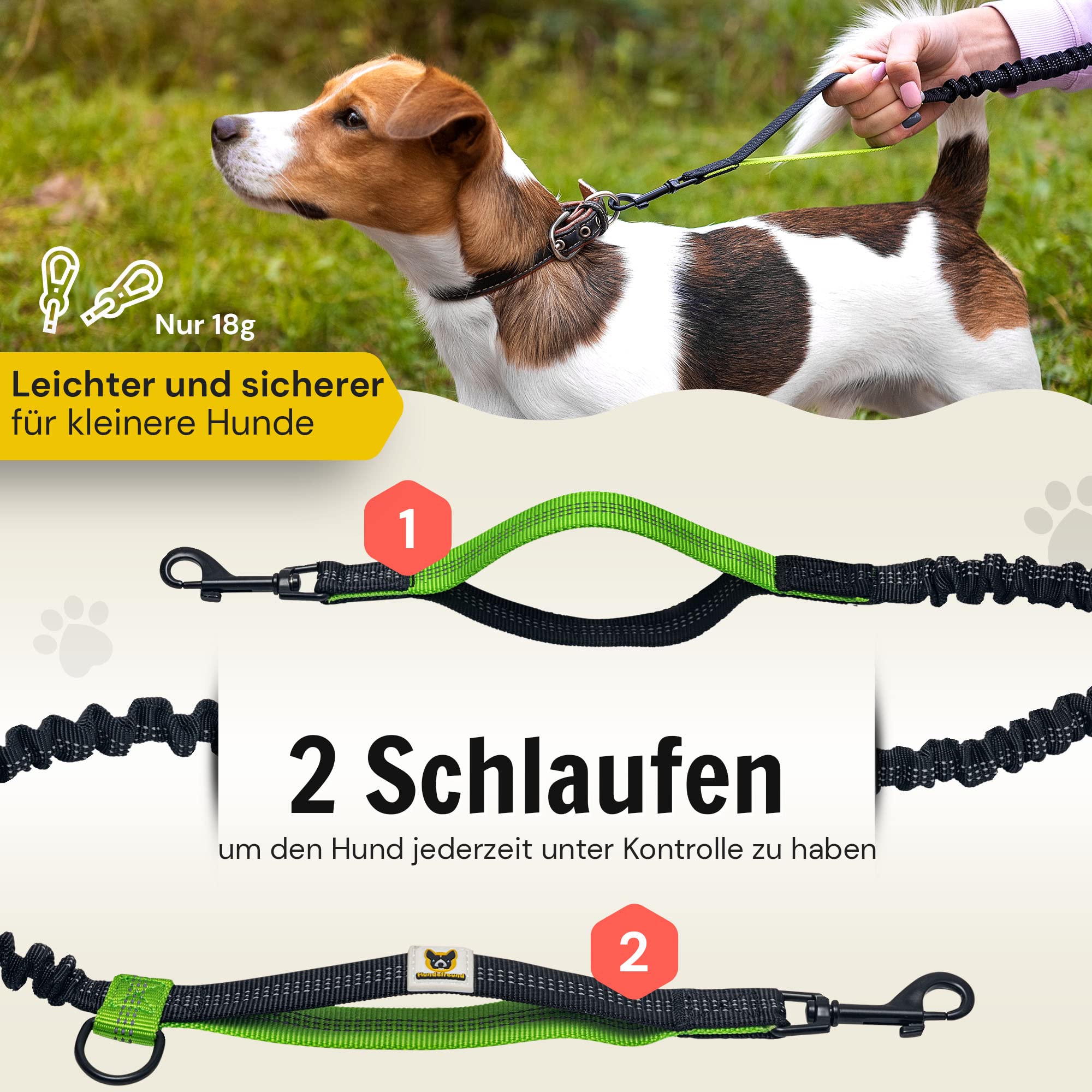 Hundefreund Joggingleine für kleine Hunde bis 15 kg – Laufleine mit Bauchgurt & Tasche – leichte reflektierende Hundeleine, dehnbar 110–160 cm – Freihandleine zum Joggen & Wandern