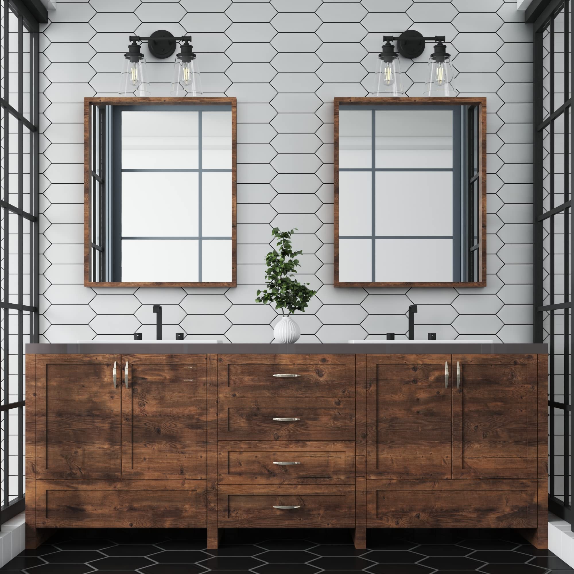Prominence Home Helenah 51561-01 Applique Da Parete Per Bagno, Nero Opaco, Vetro Trasparente, Installazione Versatile (Su/Giù), E26 Fino A 60W