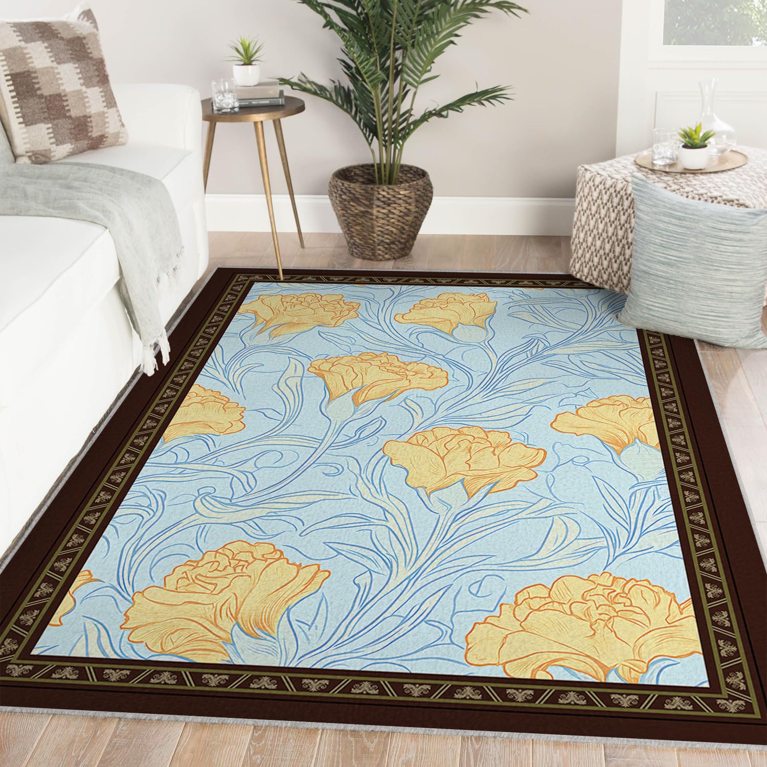 Tapis antidérapant sans perte de fibres bleu macaron 100x150cm pour entretien facile
