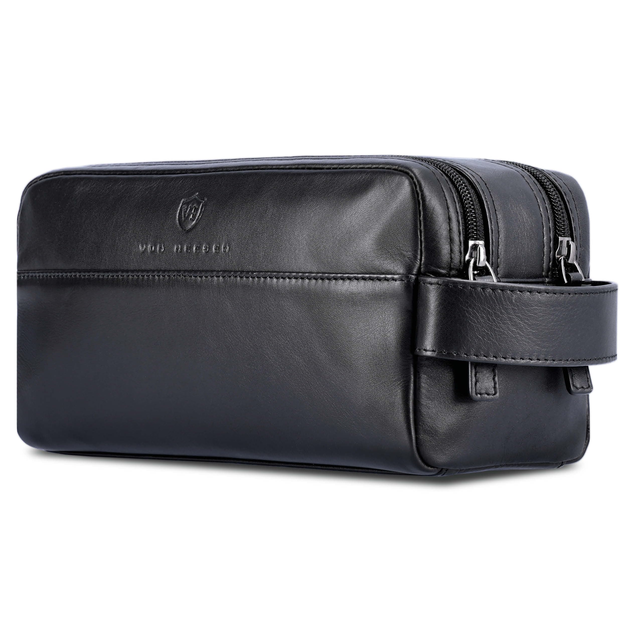 VON HEESEN Kulturbeutel Leder Kulturtasche für Herren & Damen - Echtleder Necessaire ideal zum Reisen - Waschtasche und Kosmetiktasche