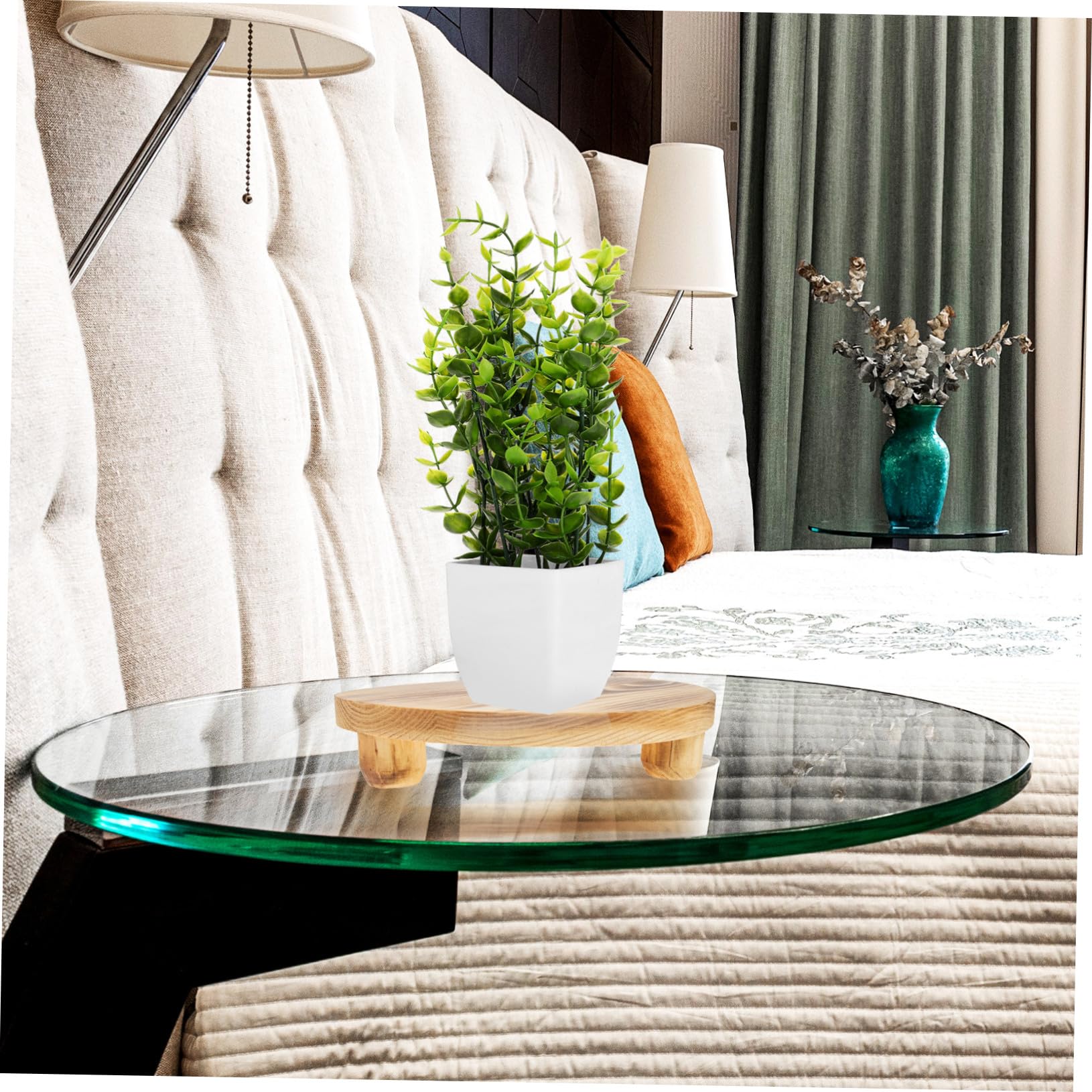 Soporte para Macetas de Madera Khaki, Base de Mesa para Plantas | Apto para Macetas y Tiestos, Uso en Salón E Interior, Estructura en Madera