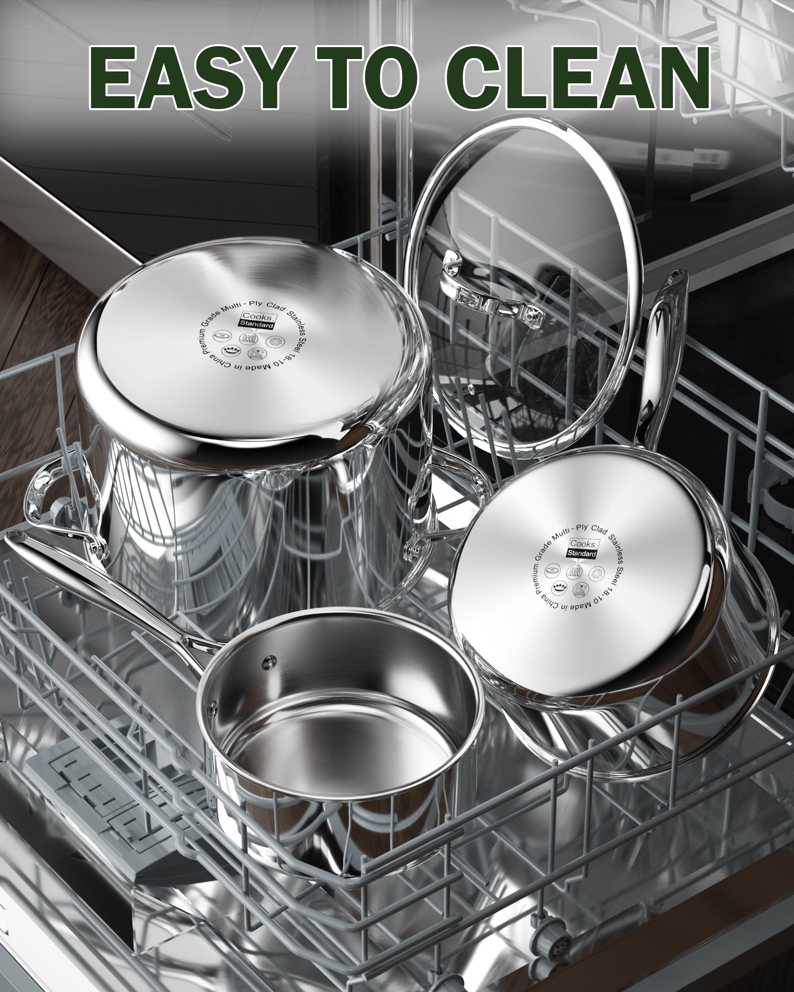 Cooks Standard Juego de ollas y sartenes de acero inoxidable, juego de utensilios de cocina recubiertos de varias capas, juego de 6 piezas, juego de cocina de inducción, color plateado