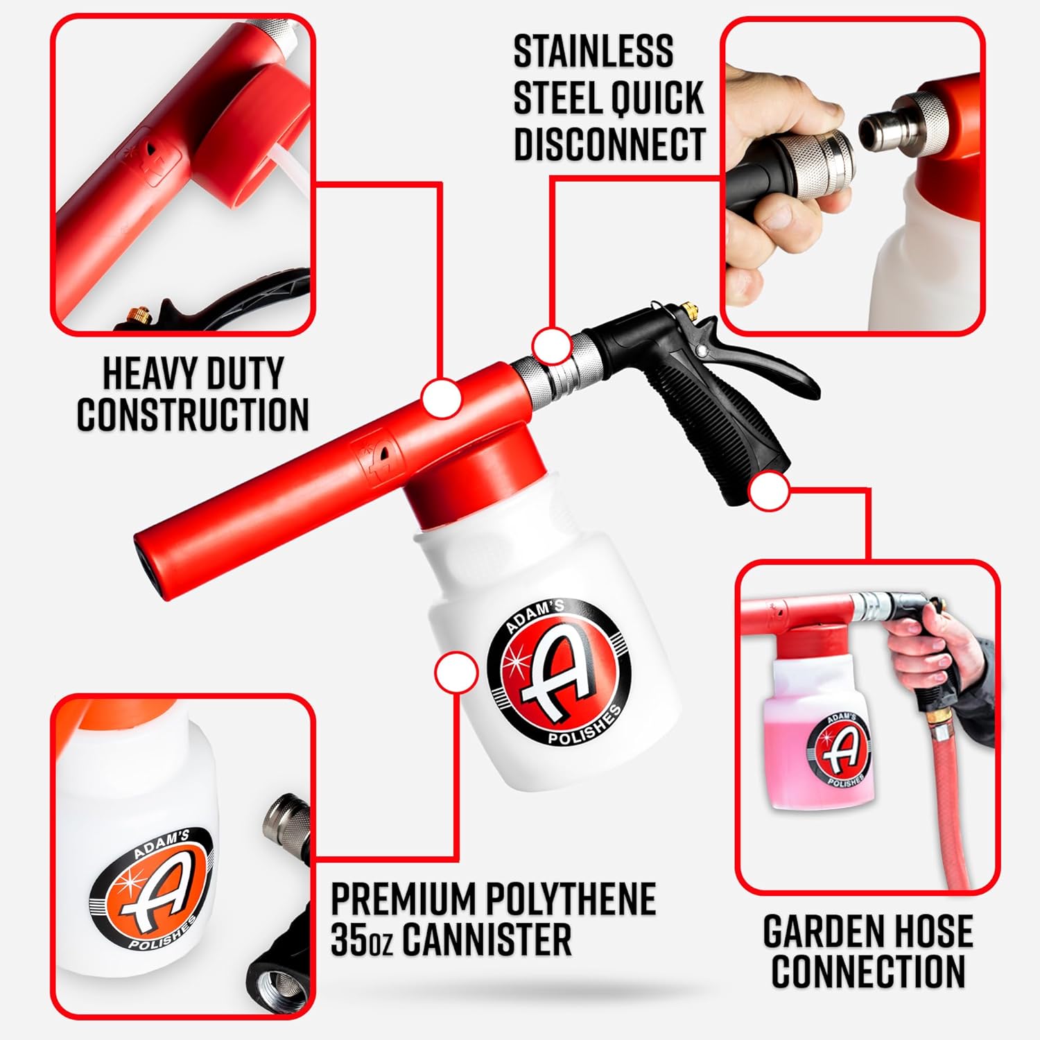 Adam's Polishes Foam Gun Car Wash Sprayer - Connects to Garden Hose for Car Washing, No Pressure Washer Required, Use Snow Foam Blaster with Car Soap, Shampoo or Detergent - Image 2