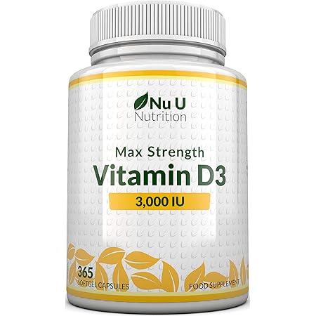 Vitamin D 3000 Iu 365 Softgels Full Year Supply Triple Strength Vitamin D3 Supplement High Absorption Cholecalciferol Gluten Dairy Free By Nu U Nutrition Amazon Co Uk Health Personal Care