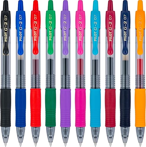Miniatura 7 de Pilot - Bolígrafos en gel G2 con punta rodante recargables y retráctiles de alta calidad punta fina tintas de colores surtidos paquete de 10
