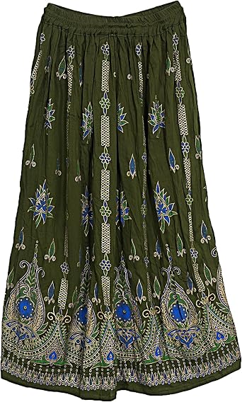 Marubhumi Indian Tie Dye Yoga Trend Womens Sequined Crinkle Broomstick Gypsy Long Skirts