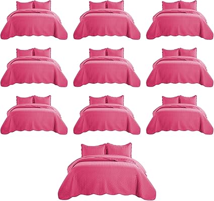 IR Imperial Rooms Twin Quilt Bedding Set (68” x 86”) - Bulk Pack of 10 Wholesale for Hotels, Guest Bedroom & Airbnbs - Lightweight Microfiber Reversible Embossed Quilts Bedspreads (Pink)