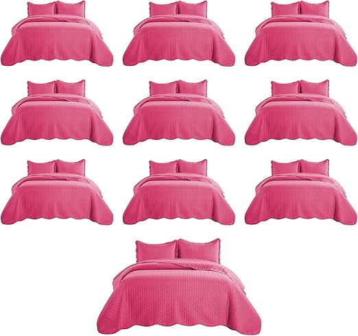 IR Imperial Rooms Twin Quilt Bedding Set (68” x 86”) - Bulk Pack of 10 Wholesale for Hotels, Guest Bedroom & Airbnbs - Lightweight Microfiber Reversible Embossed Quilts Bedspreads (Pink)