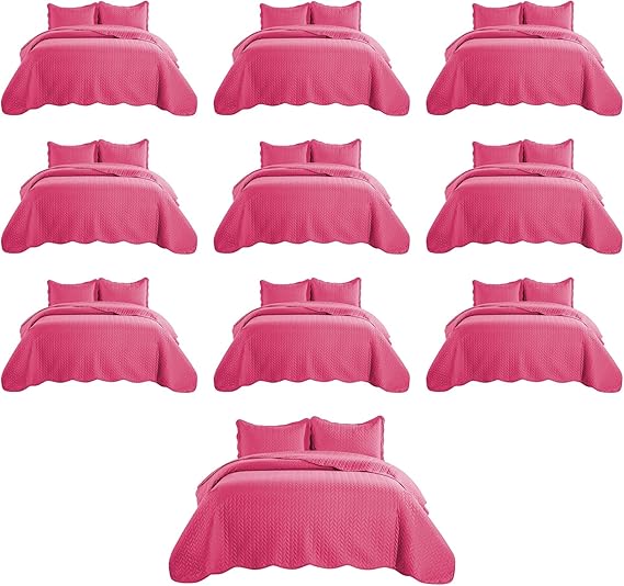 IR Imperial Rooms Twin Quilt Bedding Set (68” x 86”) - Bulk Pack of 10 Wholesale for Hotels, Guest Bedroom & Airbnbs - Lightweight Microfiber Reversible Embossed Quilts Bedspreads (Pink)