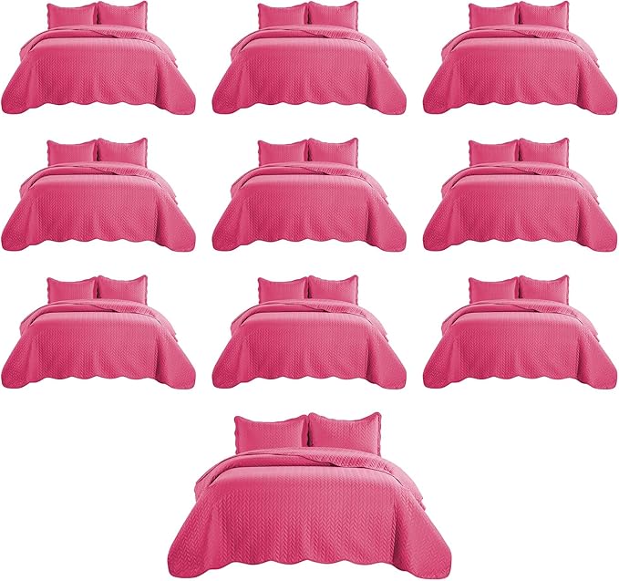 IR Imperial Rooms Twin Quilt Bedding Set (68” x 86”) - Bulk Pack of 10 Wholesale for Hotels, Guest Bedroom & Airbnbs - Lightweight Microfiber Reversible Embossed Quilts Bedspreads (Pink)