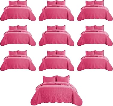 IR Imperial Rooms Twin Quilt Bedding Set (68” x 86”) - Bulk Pack of 10 Wholesale for Hotels, Guest Bedroom & Airbnbs - Lightweight Microfiber Reversible Embossed Quilts Bedspreads (Pink)