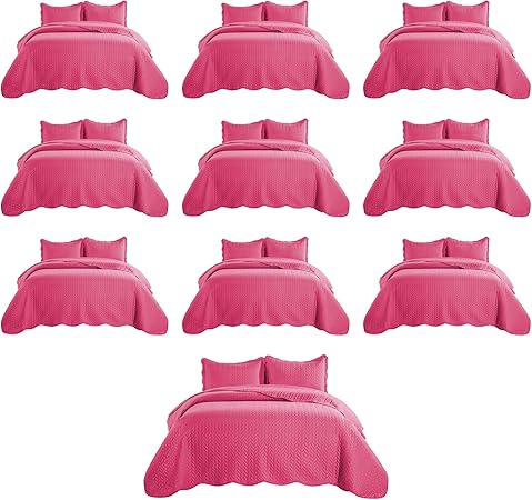 IR Imperial Rooms Twin Quilt Bedding Set (68” x 86”) - Bulk Pack of 10 Wholesale for Hotels, Guest Bedroom & Airbnbs - Lightweight Microfiber Reversible Embossed Quilts Bedspreads (Pink)