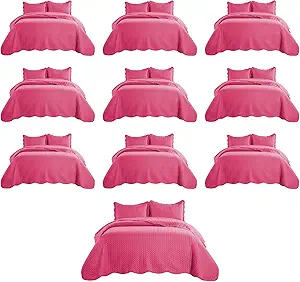 IR Imperial Rooms Twin Quilt Bedding Set (68” x 86”) - Bulk Pack of 10 Wholesale for Hotels, Guest Bedroom & Airbnbs - Lightweight Microfiber Reversible Embossed Quilts Bedspreads (Pink)