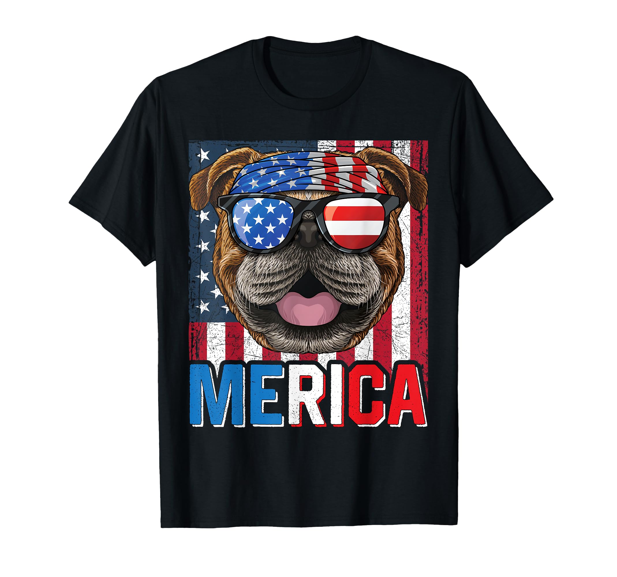 English Bulldog Merica 4th of July Dog American Puppy T-Shirt, Black