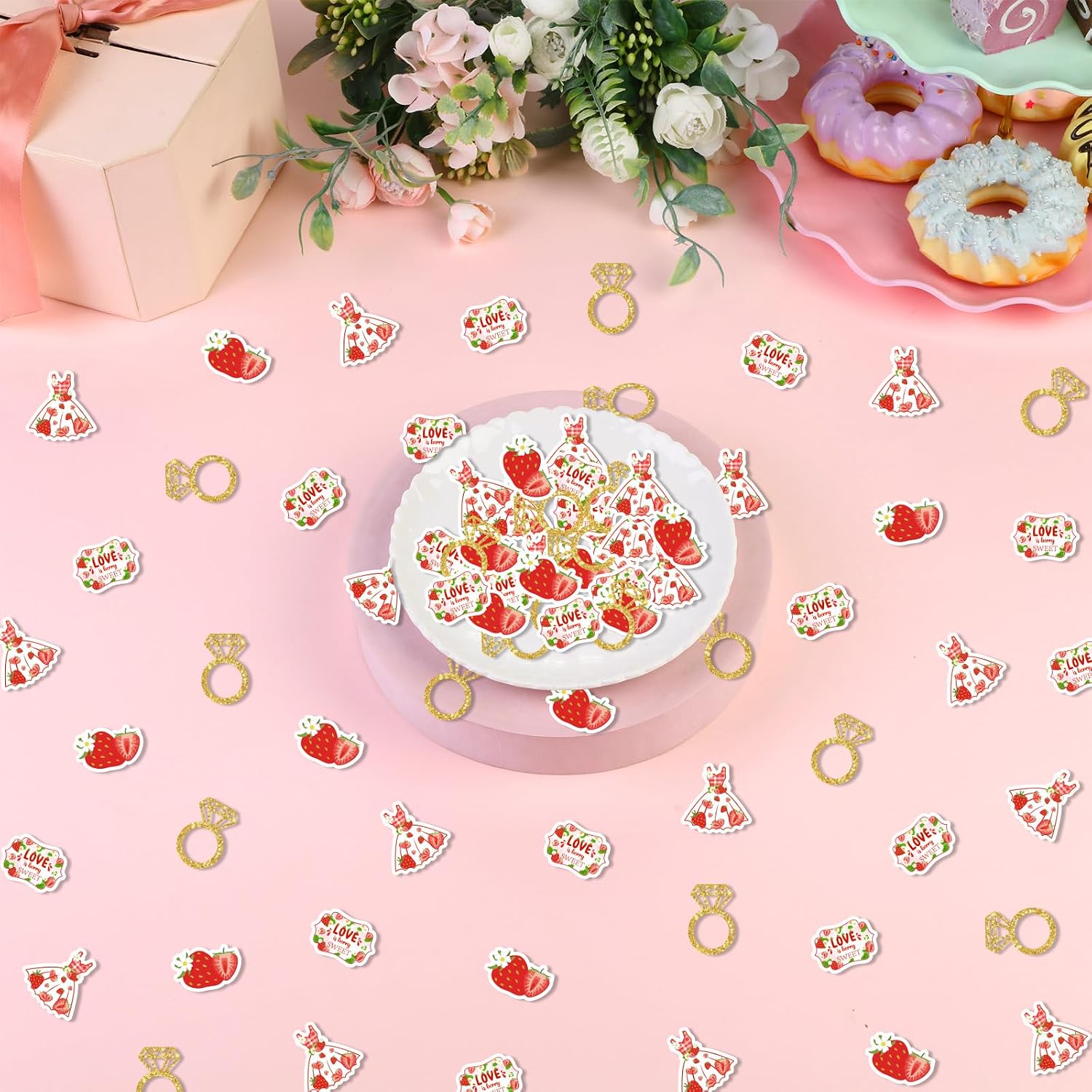 200pcs Love is Berry Sweet Confetti Glitter Strawberry Bridal Shower Decorations Strawberry Theme Table Wall Decor Confetti for Women Wedding Engagement Party Fruit Themed Party Supplies