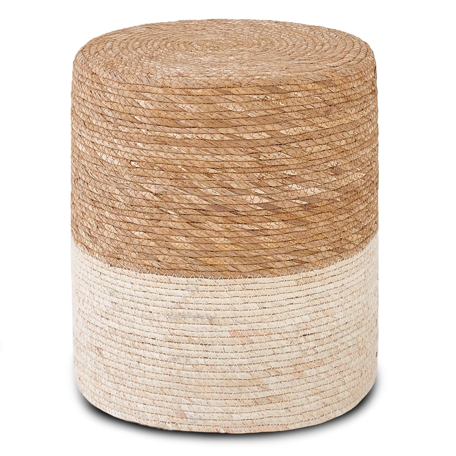 Mxfurhawa Round Ottoman, Natural Hand Braided Pouffe, Footstool with Solid Wood Frame, Rustic Accent Sitting, Farmhouse Pouf, Boho Decor or Small