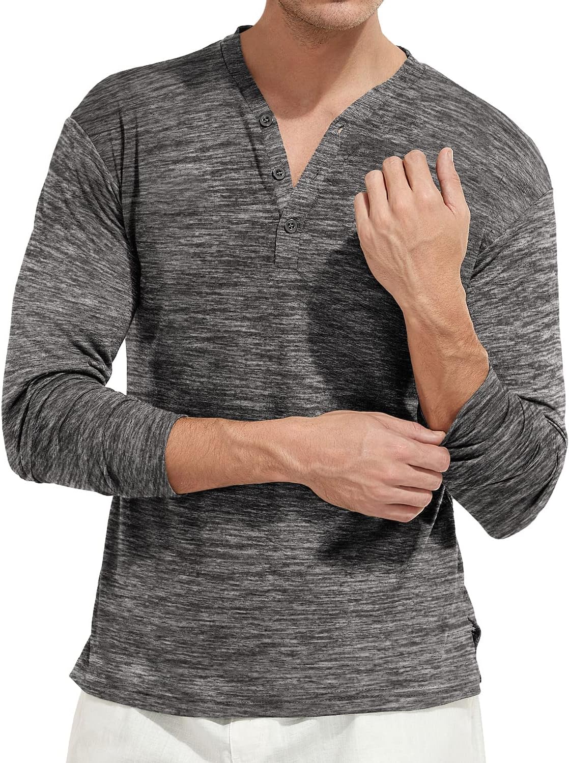 YTD Mens Long/Short Sleeve Henley Shirts Casual Fashion Beach Yoga Loose Fit T-Shirts XX-Large Dark Gray
