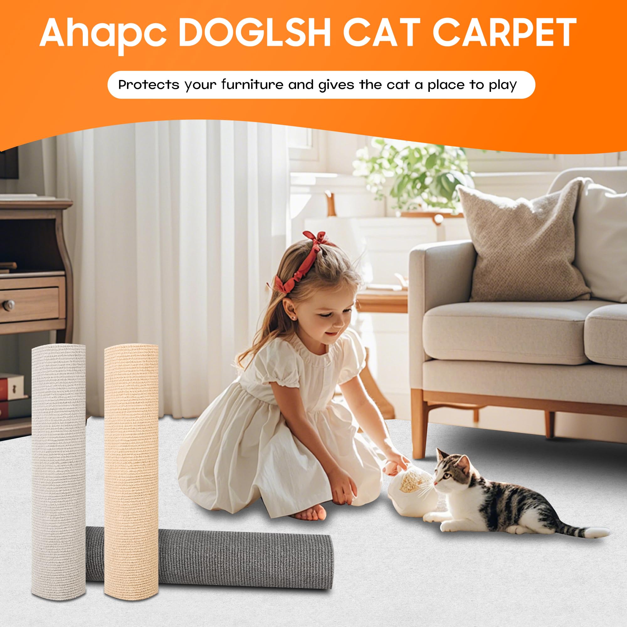 Rascador para gatos, tapete de uso multiescena, tamaño grande (78.7 x 15.8 pulgadas), se puede utilizar como un cortaúñas de gato para moler uñas natural, protege el sofá y los muebles, incluye cinta