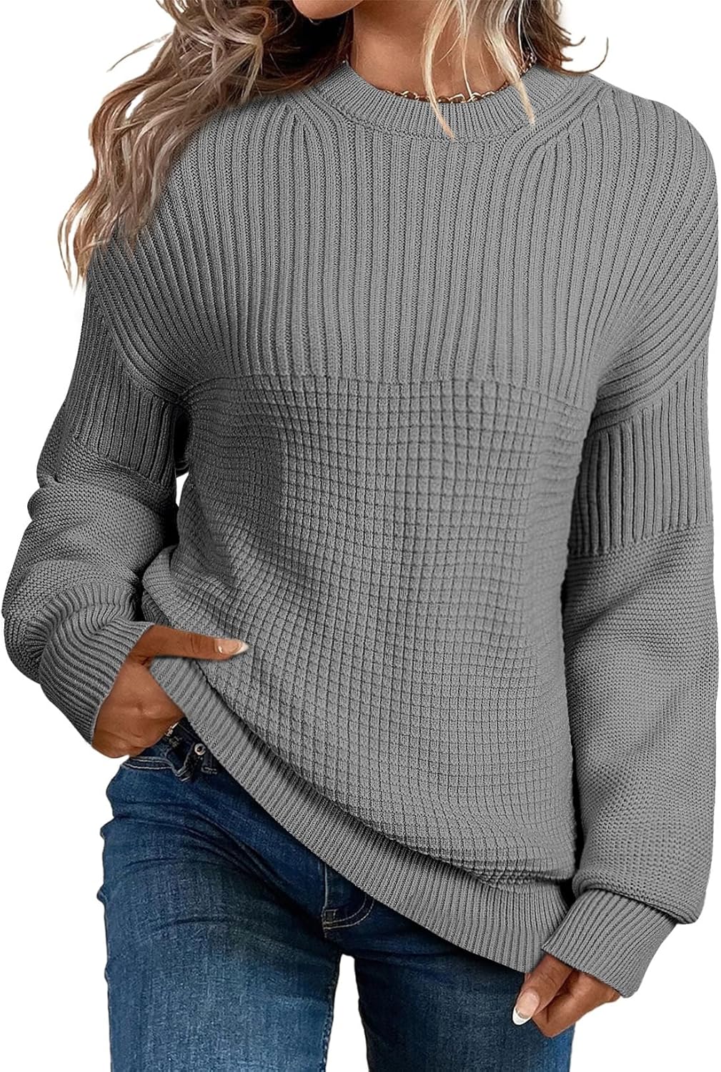 EVALESS Sweaters for Women Cute Lantern Sleeve Pullover Sweater Cable Knit Tops Fall Fashion Clothes Teacher Outfits