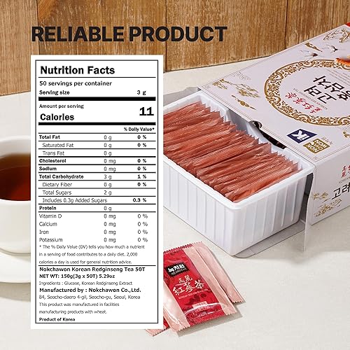 Miniatura 3 de Nokchawon Té de ginseng rojo coreano prémium (50 bolsitas) - Paquetes concentrados de extracto de raíz. El mejor regalo de salud de Navidad y