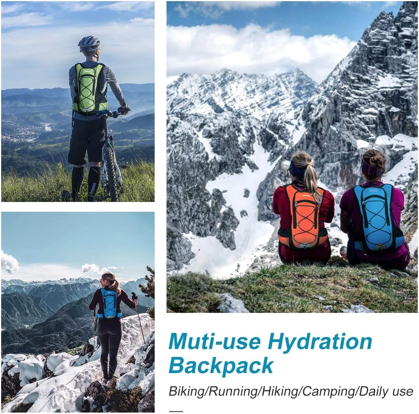 Tonitrus Hydration Backpack with 70oz Water Bladder, 2 Waist Pouch Water Pack for Man Women Kid, Lightweight Nylon Hydration Pack for Hiking Camping Cycling Running (Green-New) : Sports & Outdoors