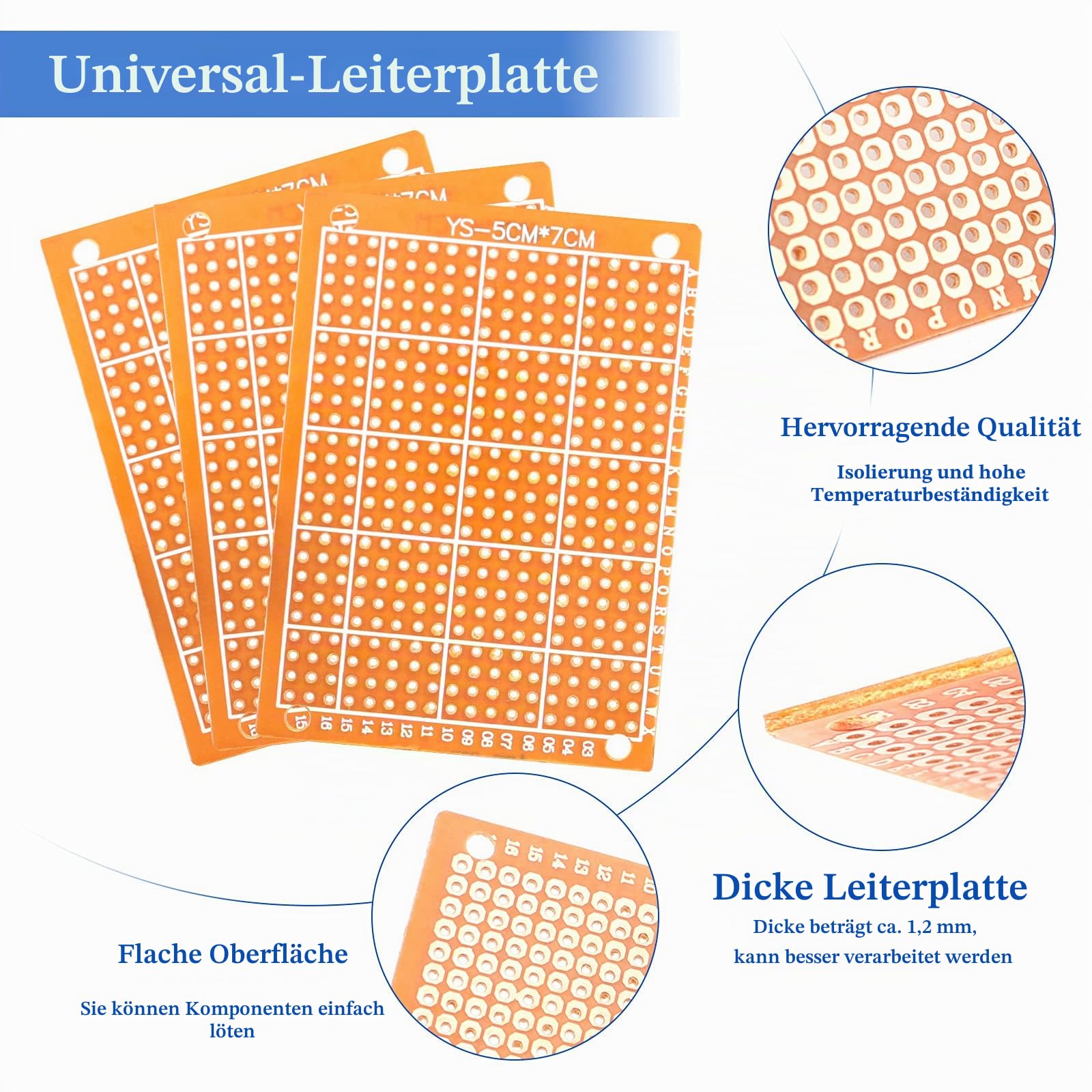 5 Stück Einseitige Universalplatine – 10x22 Cm, 2,54 Mm Raster, Für Lötprojekte