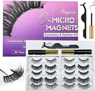 Royaomis 10 Pairs Magnetic Eyelashes with Eyeliner, Magnetic Lashes Natural Looking, Magnetic Eyelash Kit,Latest Six Magnets, With 3D 5D Reusable False Lashes, Easy to Wear, No Glue Needed