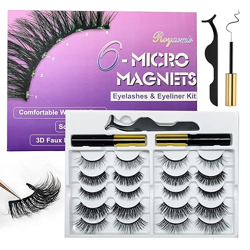 Royaomis 10 pares de pestañas magnéticas con delineador de ojos, pestañas magnéticas de aspecto natural, kit de pestañas magnéticas, los últimos